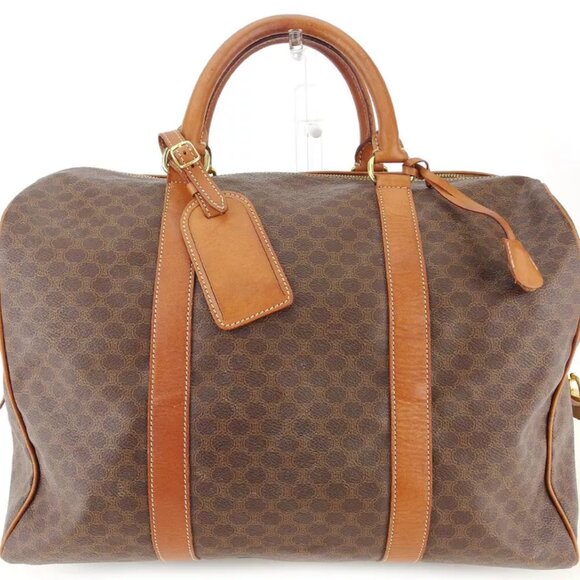 CELINE Boston bag macadam beige PVC ?~ leather Authentic USED - Picture 2 of 9